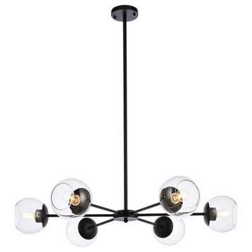 Living District Briggs 6-Light Mid-Century Metal Pendant in Black and Clear