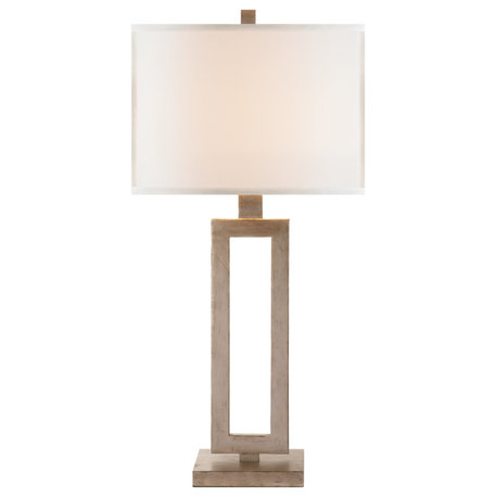 Mod Tall Table Lamp in Burnished Silver Leaf with Linen Shade