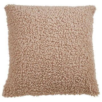 Down Filled Faux Fur Throw Pillow, 18"x18", Natural