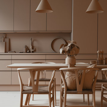 White Kitchen with Wooden Accents (3D Visualization from Real Photo)