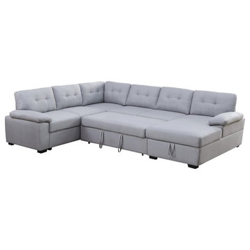 Pemberly Row 5-Seat Modern Fabric Sleeper Sectional Sofa with Storage in Ash