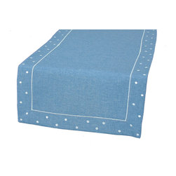 Xia Home Fashions - Polka Dot Embroidered Easy Care Table Runner, 16"x34", Chambray - Table Runners