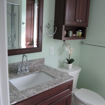 Transitional Subway Shower tile Bathroom remodel w/Mexico stain cabinets