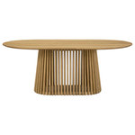 Armen Living - Pasadena 79" Wood Oval Dining Table, Natural Oak Finish - Introducing the Pasadena 79-inch Wood Oval Dining Table, a contemporary centerpiece designed to redefine your indoor dining experience. Finished in a sleek Natural Oak, this table effortlessly marries style and functionality, making it the ideal addition to any modern dining room or kitchen setting. Crafted with meticulous attention to detail, the oval shape of the table brings a touch of sophistication, creating a dynamic focal point for gatherings in your dining room. With a generous tabletop length of 79 inches, this dining room table provides ample space for family dinners or entertaining guests. The Natural Oak Finish adds a layer of elegance, enhancing the contemporary aesthetic that effortlessly integrates into various interior styles. Perfect for any space, the Pasadena dining table is not just about style; it's also a practical solution for those in search of a medium dining table that doesn't compromise on sophistication. The seamless fusion of form and function makes it an inviting addition to both casual family meals and formal dinner parties. Elevate your dining experience with the Pasadena 79-inch Wood Oval Dining Table, where contemporary design meets the practical demands of modern living. The Pasadena Dining Table is also available in an black base with Walnut Veneer top or all black finish, and all three color options are available as 47-inch round tables.