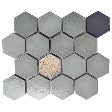 Lugo 12.1x10.43, Gray Lava Stone Mosaic Floor & Wall Tile, 7.83ft/case, Box of 9