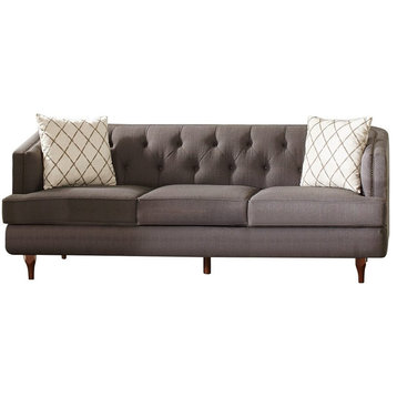 Coaster Transitional Recessed Arms Upholstery Tufted Fabric Sofa in Gray