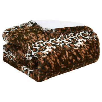 Leopard Faux Fur and Sherpa Blanket, Queen
