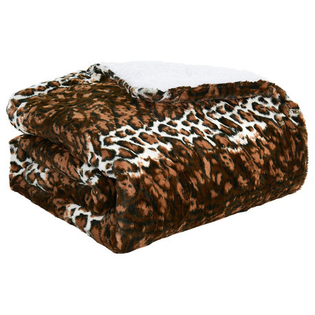 Leopard Faux Fur and Sherpa Blanket, Queen