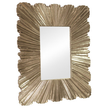 39" Ribbed Silver Wall Mirror Vanity Metallic Art Deco Starburst Rectangle