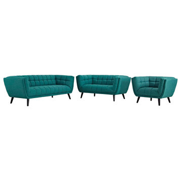 Bestow 3-Piece Upholstered Fabric Sofa Loveseat and Armchair Set, Teal