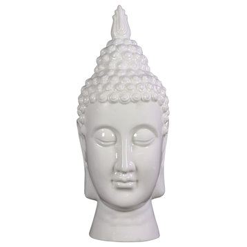 Ceramic Buddha Head Figurine, White