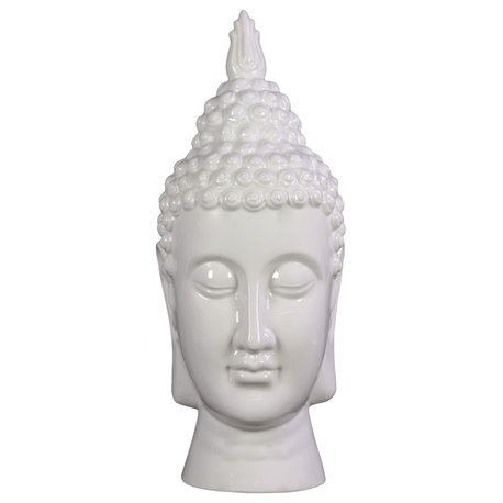 Ceramic Buddha Head Figurine, White