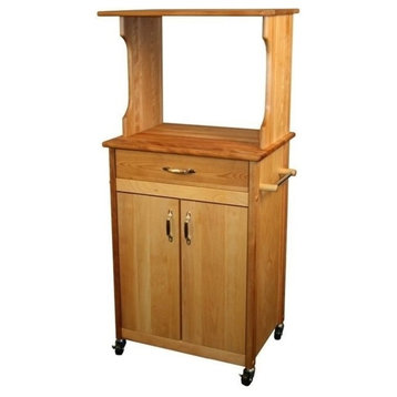 Pemberly Row Mid-Century Solid Hardwood Cart with Drawer in Brown