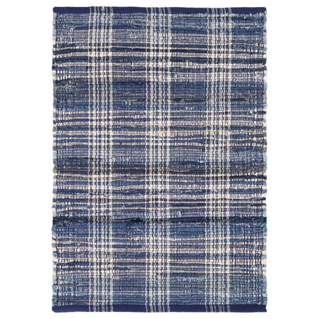 Dash & Albert Denim Plaid Handwoven Cotton Rug, Blue, 3' x 5'