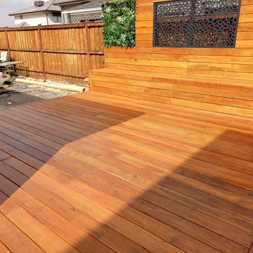 Spotted Gum decking, bench and screen wall