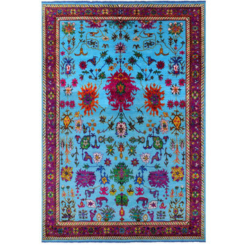 Blue Turkish Angora Oushak Handmade Wool & Silk Rug 8' 10" X 13' 8" - Q22569