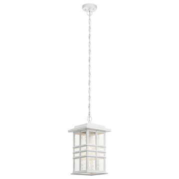Kichler Beacon Square 1 Light Outdoor Pendant in White with Clear Hammered Glass