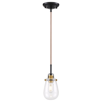 Toleo- 1 Light Mini Pendant - with Clear Glass - Black Finish with Vintage Brass
