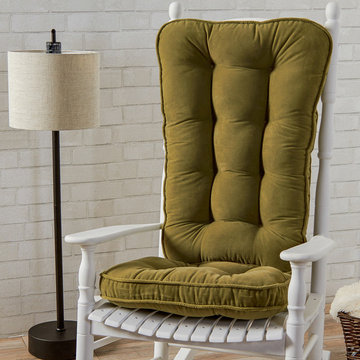Traditional Style Rocking Chair With Green Seat Cushions