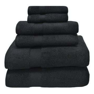Zero Twist Cotton 6-Piece Bath Towel Set, Black