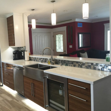 Eden Mosaic Tile installations: Cobble Stainless Steel With Silver Glass Tile