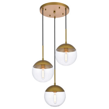 Eclipse 3-Light Pendant, Brass And Clear