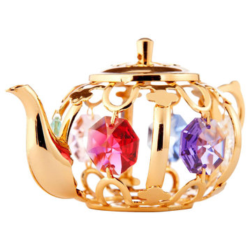 24K Gold Plated Teapot With Multicolored Crystals Ornament