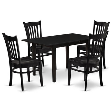 5-Pc Dining Table Set 4 Dining Chairs, Butterfly Leaf Table, Black