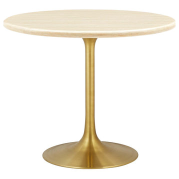 Lippa 36" Round Artificial Travertine Dining Table, Gold Travertine