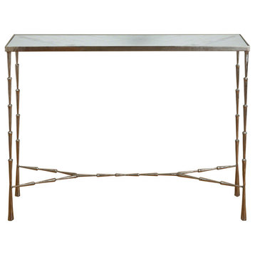 Spike Console, Antique Nickel With White Marble