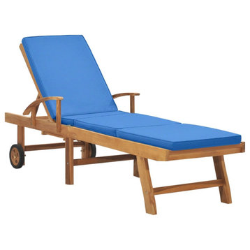 vidaXL Patio Lounge Chair Sunbed Sunlounger with Cushion Solid Teak Wood Blue