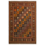 Bareens Designer Rugs - Antique Vintage Soumak Corey Rust/Brown Wool Rug - 4'11'' x 6'5'' - Crafted by skilled master weavers with handspun wool and organic natural dyes with mesmerizing intricacy and gorgeous color palette, this breathtaking Soumak rug (also spelled Soumakh, Sumac, Sumak, Somekh or Soumac) is a flat-weave rug that is thick, strong and exceptionally durable. Soumak rugs are unique because of the wefts used to produce decorative patterns. Famous for its finely woven richly detailed motifs featuring different styles of tribal motifs, predominantly geometric, transitional and bird motifs. Most desired due to its versatility in design this hand-woven rug is in a compelling focal point in any living area and can decorate floor, interior walls, sofas, chairs, beds and tables.