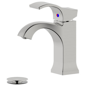Kediri Single Handle Brushed Nickel Faucet, Drain Assembly With Overflow