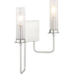 Progress Lighting - Rainey Collection 2-Light Wall Bracket, Brushed Nickel - The Rainey Collection two-light wall bracket embraces an artful display of asymmetrical design styling. A slender, staggered frame representing organic forms draws the eye upward to admire the clear fluted ribbed glass shades. The larger scale is suitable for open floor plans, great rooms or anywhere a dramatic focal piece is needed to make a bold statement.