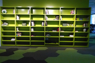 Mid-sized minimalist study room photo in Seattle