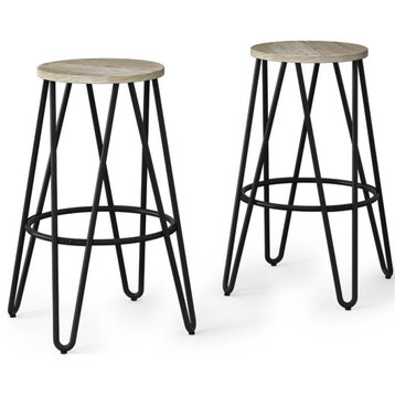 Simpli Home Simeon 26" Industrial Counter Stool in Natural and Black (Set of 2)