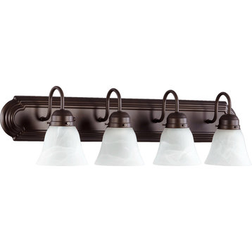 4-Light Vanity Fixture, Oiled Bronze With Faux Alabaster