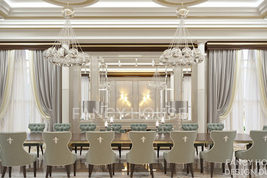 Inspiration for a large timeless enclosed marble floor and multicolored floor living room remodel in Other with beige walls and no tv