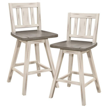 Catania Slat Back Counter Height Dining Swivel Chair in White (Set of 2)