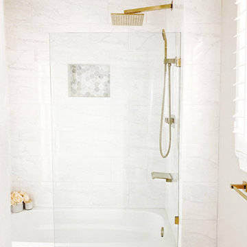 $289.99 Wall-Mounted 8" Shower System in Brushed Gold Rainfall 3 Function Shower