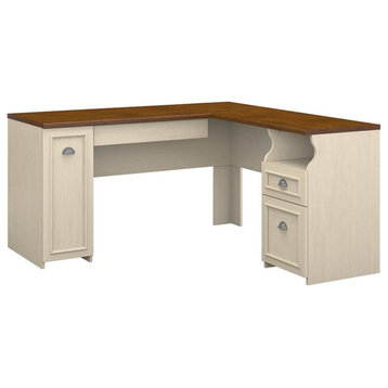 Atlin Designs 60W L Shaped Desk with Storage in Antique White