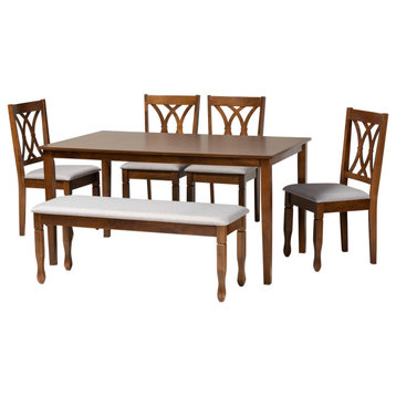Marcson Modern Gray Fabric Upholstered and Walnut Brown Wood 6-Piece Dining Set