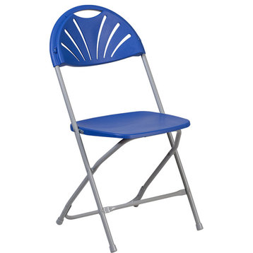 2 Pack HERCULES Series 650 lb. Capacity Plastic Fan Back Folding Chair, Blue