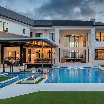 Pool with Swim-Up Bar and Fire Features