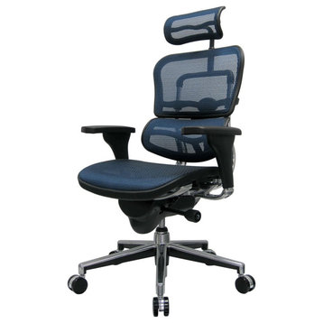 Modern Office Chair, Padded Seat & High Back With Adjustable Height, Blue
