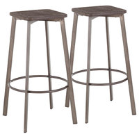 LumiSource Clara Square Barstool, Antique Metal/Espresso Bamboo, Set of 2