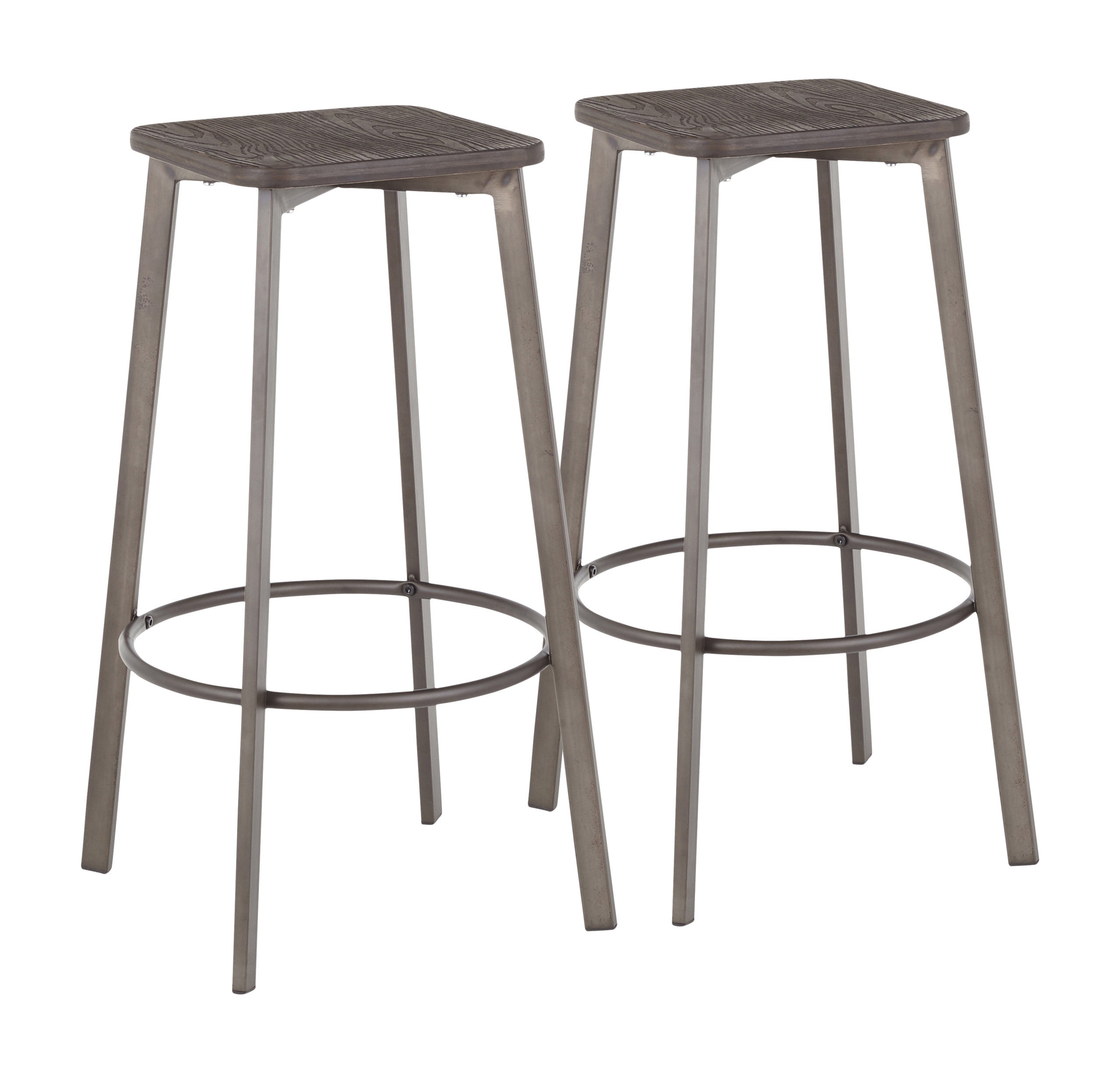 LumiSource Clara Square Barstool, Antique Metal/Espresso Bamboo, Set of 2