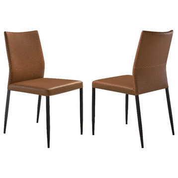 Armen Living Kash 18" Upholstered Faux Leather Dining Chair in Brown (Set of 2)