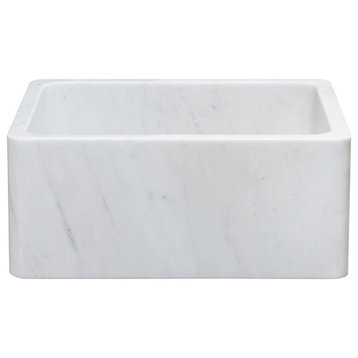 24" Farmhouse Kitchen Sinks, Reversible, Carrara White Marble