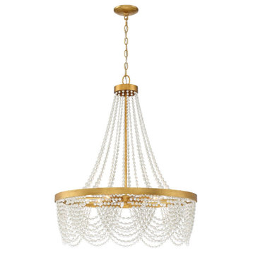 Crystorama Fiona 4-Light 33" Chandelier in Antique Gold with White Glass Beads
